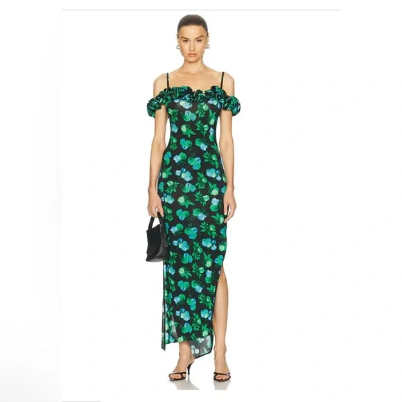 Coperni Ruffle Dress In Blue Maxi Apple print - Picture 3 of 10